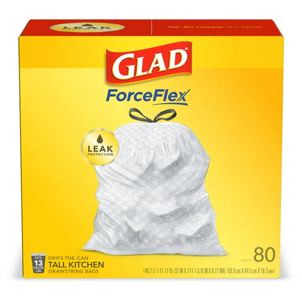 Glad ForceFlex Tall Kitchen Trash Bags, 13 Gallon, 80 Bags (Unscented ...