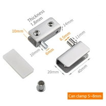 Yannee 1 Pair Glass Door Hinges Stainless Steel Cabinet Pivot Hinge Clip No Drilling Silver
