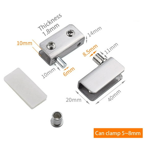 Adjustable Glass Door Hinges Clamp,Stainless Steel Cabinet Pivot Hinge Clip for 5-8mm Thickness Glass,1 Pair