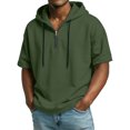 thumbnail image 2 of Hogleaql Hoodies for Men Quarter Zip Short Sleeve Hoodie Relaxed Fit Tee Shirts Dressy Loose Drawstring Hooded Sweatshirt Tops Army Green 3XL, 2 of 9
