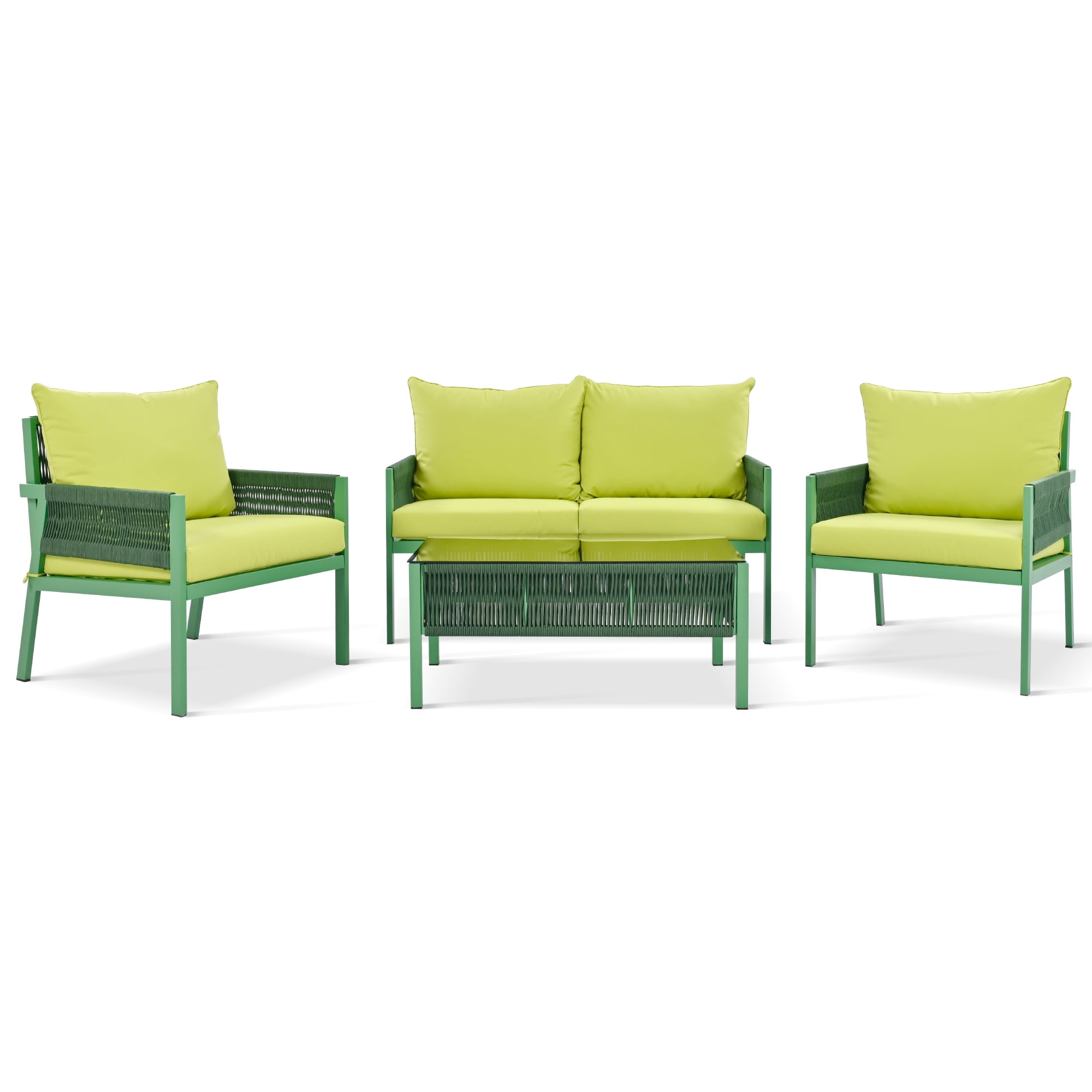 Aimee Lii 4-Pieces Patio Furniture Set, Patio Conversation Set with Tempered Glass Table and Thick Cushion, Outdoor Furniture for Backyard Porch Balcony (Fluorescent Yellow & Green) Aimee Lii 4-Pieces Patio Furniture Set, Patio Conversation Set with Tempered Glass Table and Thick Cushion, Outdoor Furniture for Backyard Porch Balcony (Fluorescent Yellow & Green)