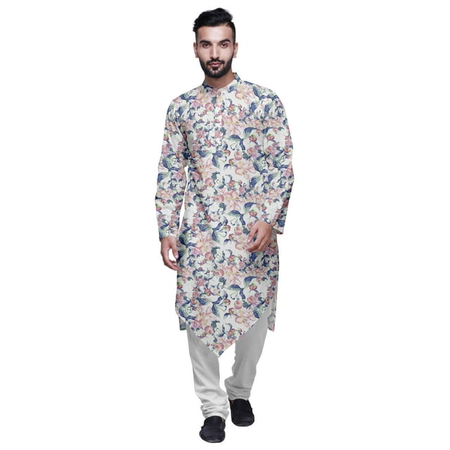 Atasi Kurta à Manches Longues Imprimé pour Hommes Col Mandarin Kurta Long Ethnique pour Garçons