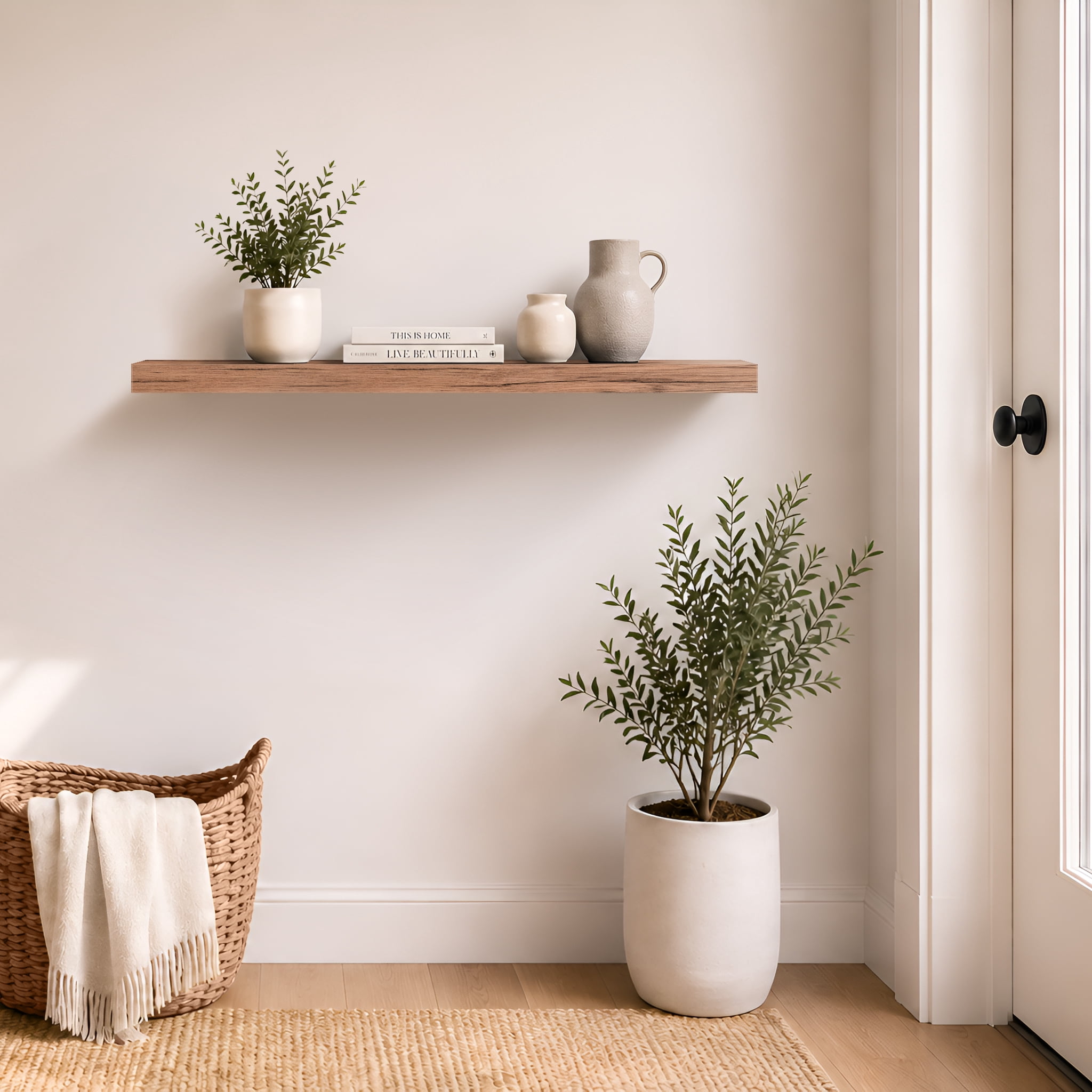 Sorbus 35" Floating Wall Shelf, Mahogany, Invisible Brackets, Bathroom, Bedroom & Home Decor