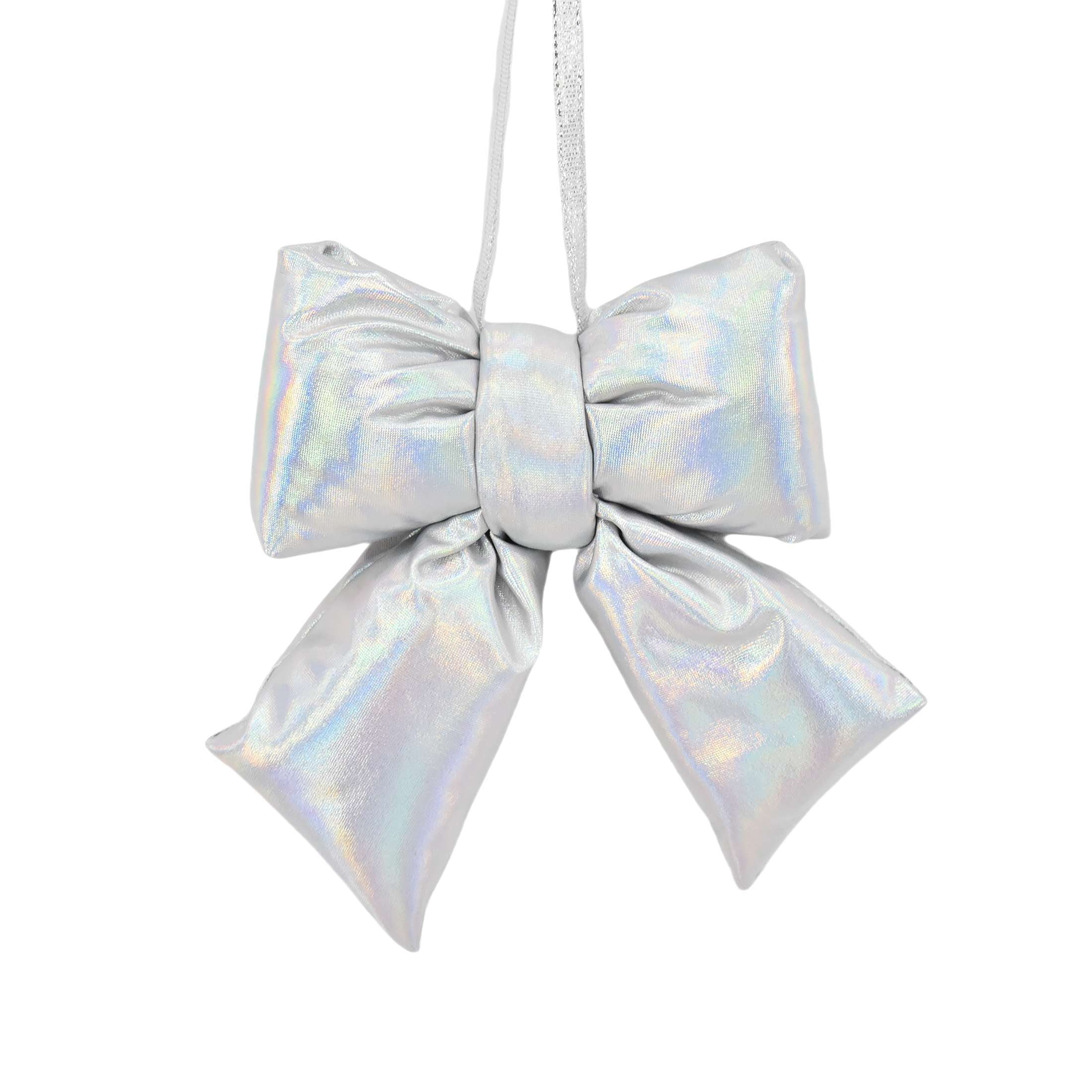 Holiday Time 1 Count 5.5" Christmas Metallic Puffy Bow Ornament, Silver, Measures 5.5" in height