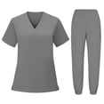 thumbnail image 2 of Scrubs for Women Women's Medical Scrub Sets V-Neck Short Sleeve Nursing Tops & Cargo Pants Uniforms Set with Pockets Gray,M, 2 of 6