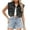 Black, variant on Womens Cropped Jean Jacket Cap Sleeve Botton Down Denim Tops Casual Lapel Collar Shirts Relaxed Fitted Tee Shirts with Big Pockets Beach Holiday Party Costume Trends 2025 Summer