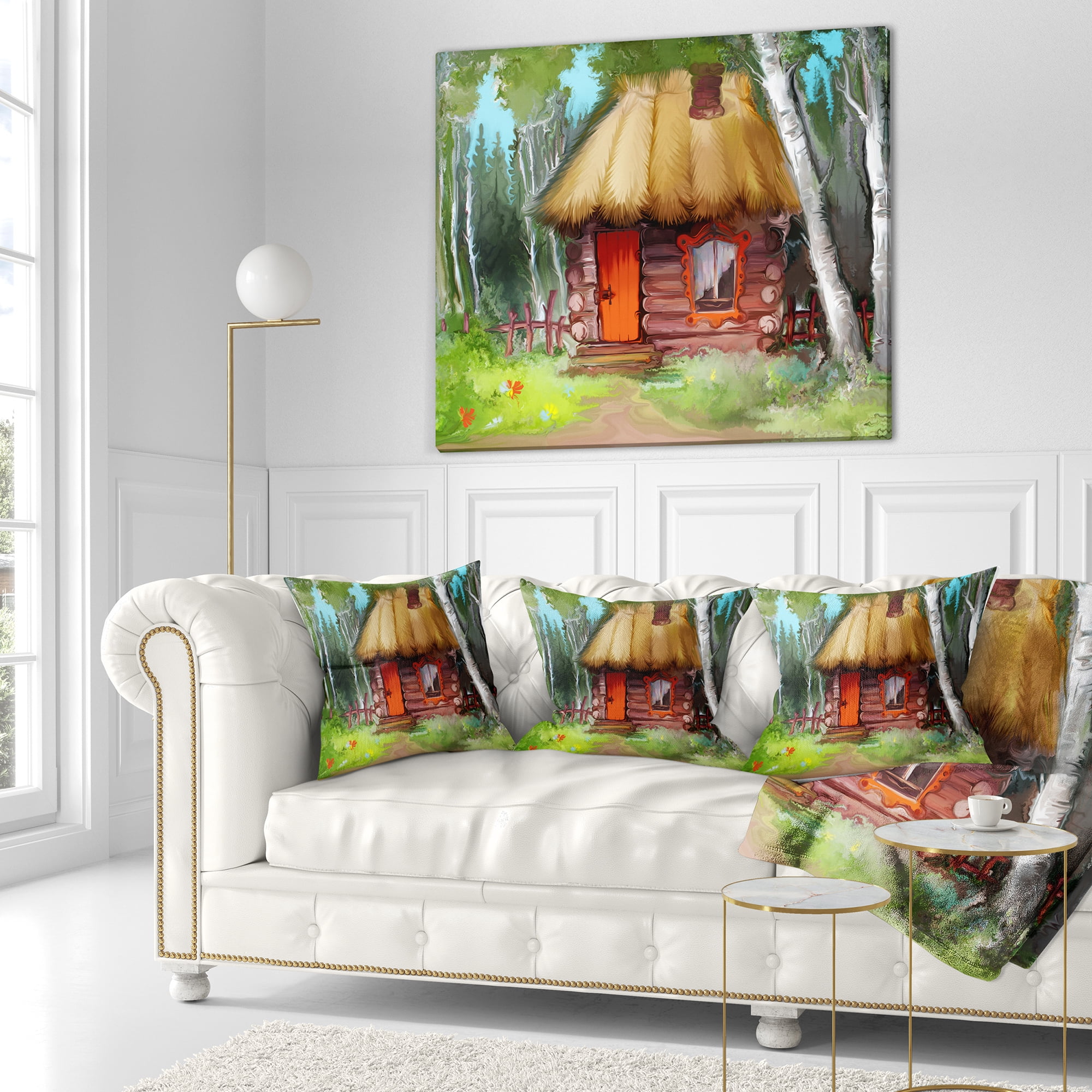 Designart Rural Landscape with House - Landscape Printed Throw Pillow - 18x18