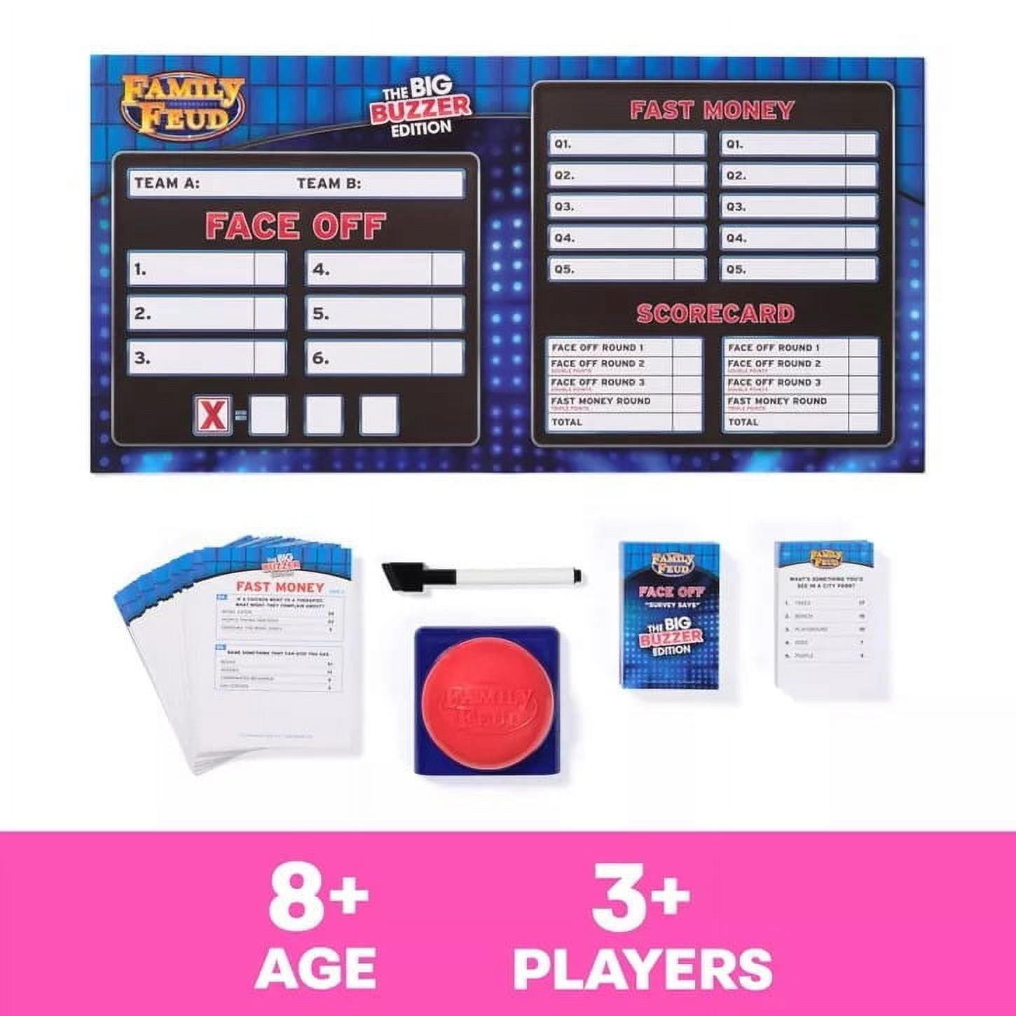 Family Feud The Big Buzzer Edition Party Card Game  Electronic Buzzer & Fast Money Round