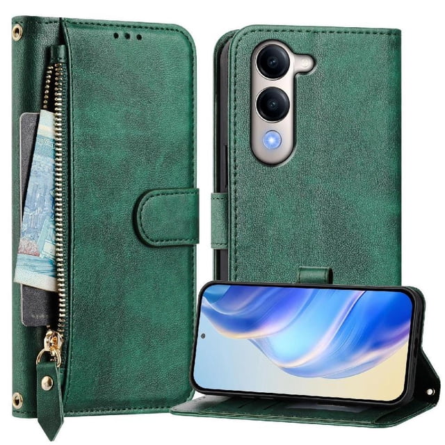 FOXDOCK Funda Tipo Cartera para Xiaomi Poco X8 Pro Max Cuero PU con Cremallera y Correa de Muñeca, Ranuras para Tarjetas, Soporte Plegable, Cierre Magnético