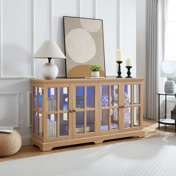 59" Vintage LED Display Cabinet With Glass Doors & Adjustable Shelves, For Home, Office, 3 Color