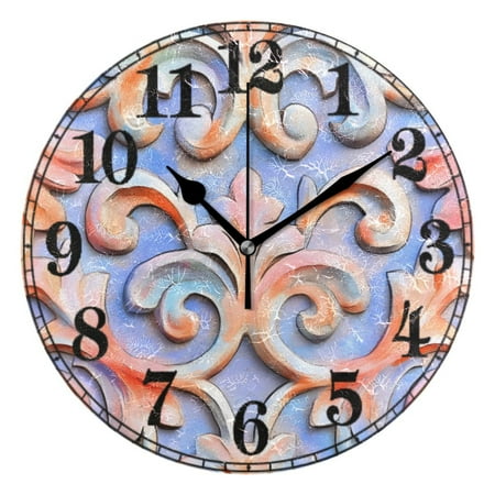 Embossment Art Pattern Silent Wall Clock 10 Non-Ticking Battery Clock