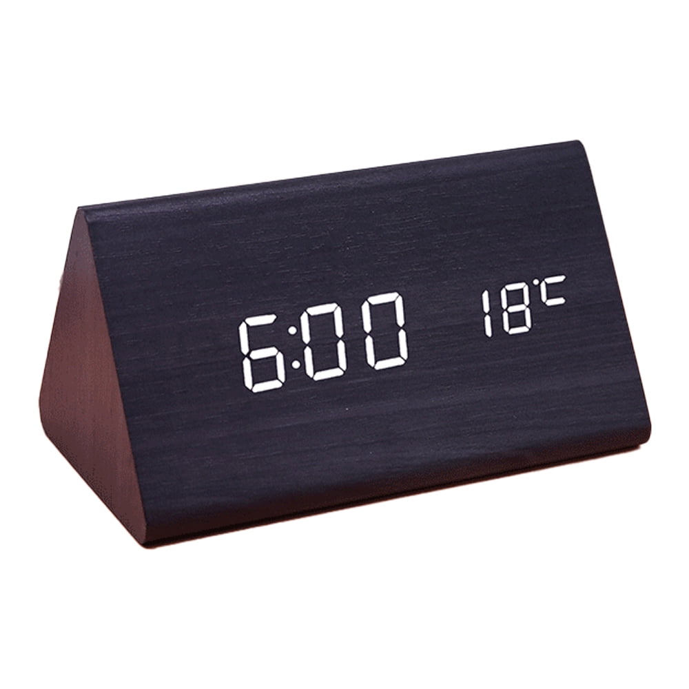 Digital Alarm Clock, with Wooden Electronic LED Time Display, Temperature Detect, Wood Made