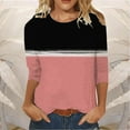 thumbnail image 2 of FNFYFH 3/4 Length Sleeve Womens Tops Round Neck Loose Blouses Dressy Casual Shirts Contrast Color Block Tshirts Fall Clothes, 2 of 3