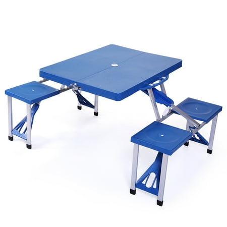 - Jaxpety Folding Compact Table Outdoor Camp Kids Picnic Party Table Set Suitcase Blue
