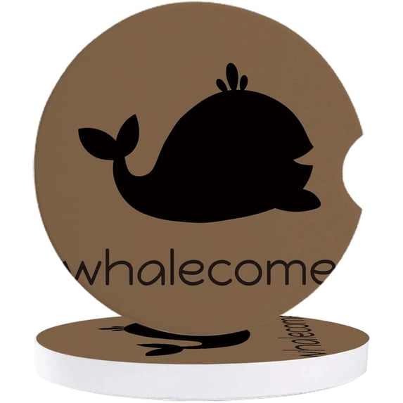 FMSHPON Ocean Whale Silhouette Brown Set of 6 Car Coaster for Drinks, Absorbent Ceramic Stone Coasters Cup Mat with Cork Base for Home Kitchen Room Coffee Table Bar Decor