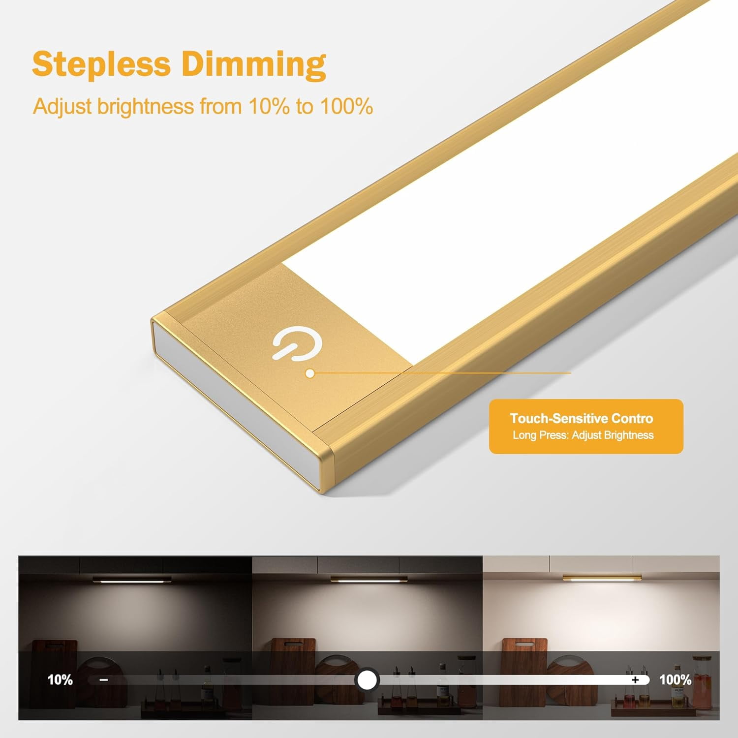 V4light Rechargeable Motion Sensor Under Cabinet Light, Magnetic LED Bar 1500mAh Gold, Dimmable 3 CCT (9 in)