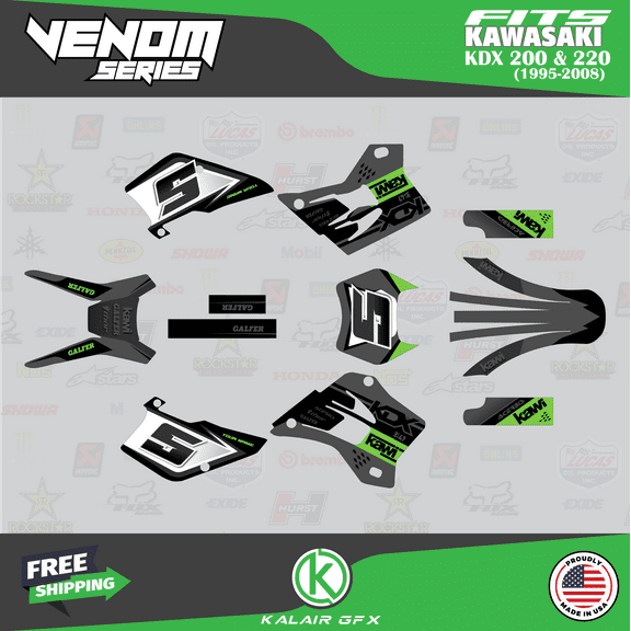 Kalair GFX Graphics Kit for Kawasaki KDX200 (1995-1998) Venom Series