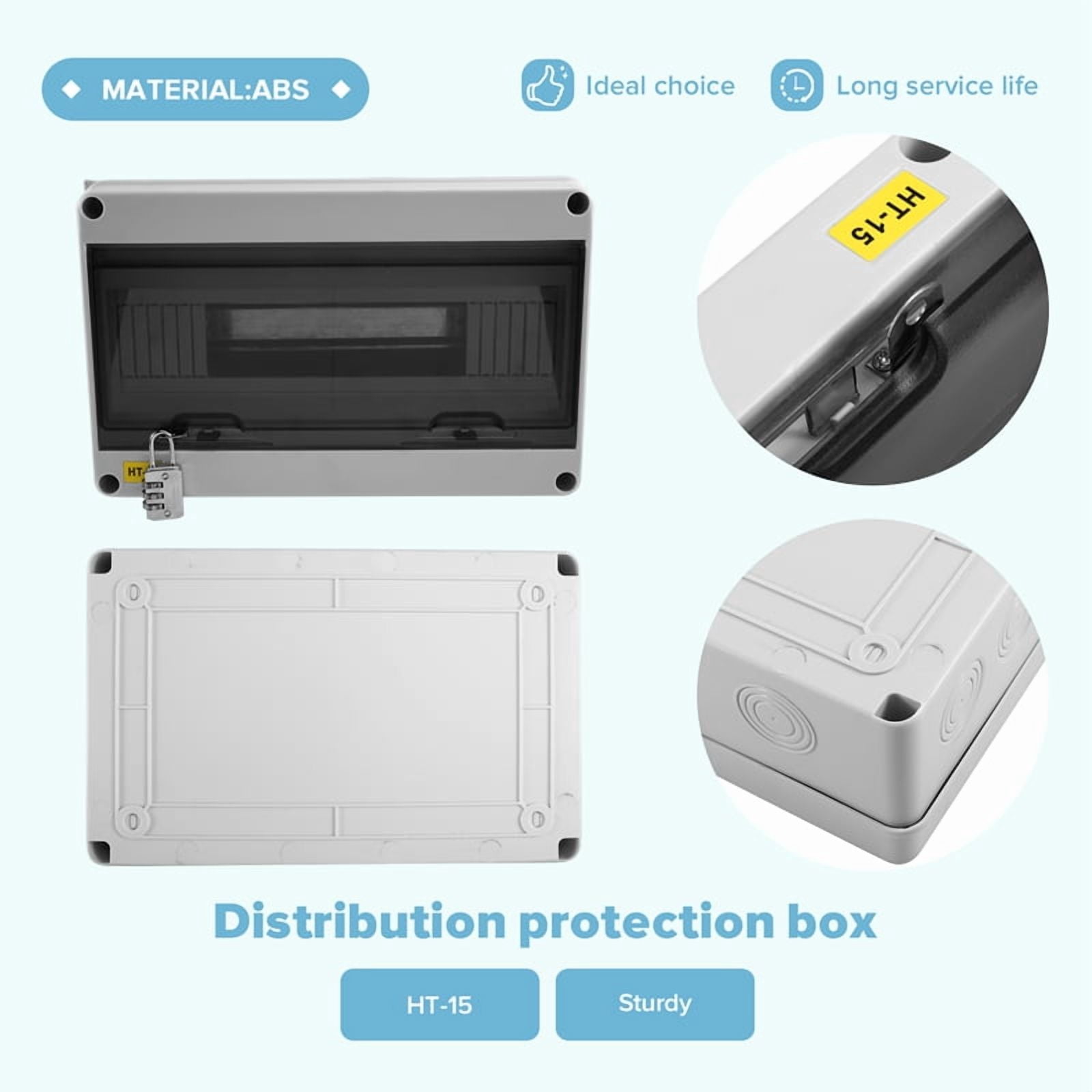HT Series Junction Box 15WAY IP65 Waterproof Distribution Box Outdoor ABS Electrical with Lock for Circuit Breaker