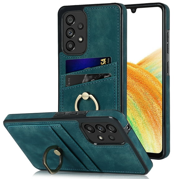 PU Leather Case for Samsung Galaxy A33 5G 6.4 Inch, Slim Fit Soft TPU Shockproof Drop Resistant Protective Case with Ring Holder Kickstand Card Slots Phone Cover for Samsung Galaxy A33 5G,Blue