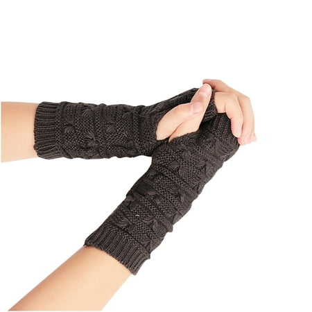 

Dadaria Womens Gloves Winter Women Girl Knitted Arm Fingerless Keep Warm Winter Gloves Soft Warm Mitten Silver Women