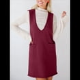 thumbnail image 4 of Vestido Corto de Punto Liso Sin Mangas con Cuello en V y Bolsillos para Mujer Vino Tinto M, 4 of 10