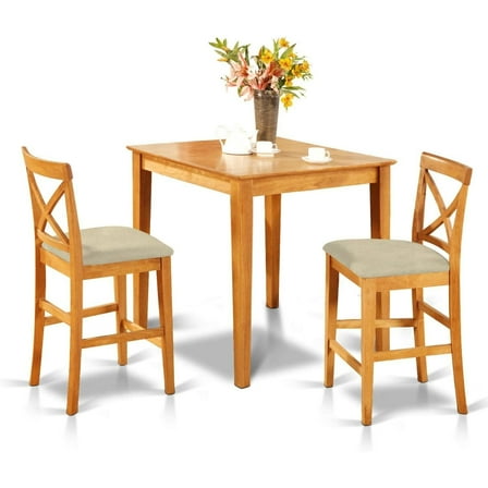 HomeStock 3 Piece Kitchen Counter Set Includes a Square Dining Table and 4 Dining Room Chairs, 36x36 Inch Oak