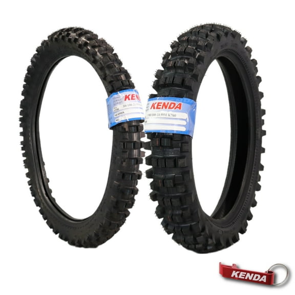 Kenda Trakmaster K760 80/100-21 Front and 100/100-18 Rear Tires for Motorcycles, Dirt Bikes, and City Bikes - Durable Off-Road & Street Performance with Keychain (2 Pack)