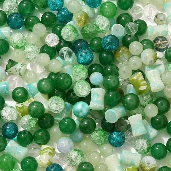 Mixed Style Glass Beads Round Dark Green 8~10mm