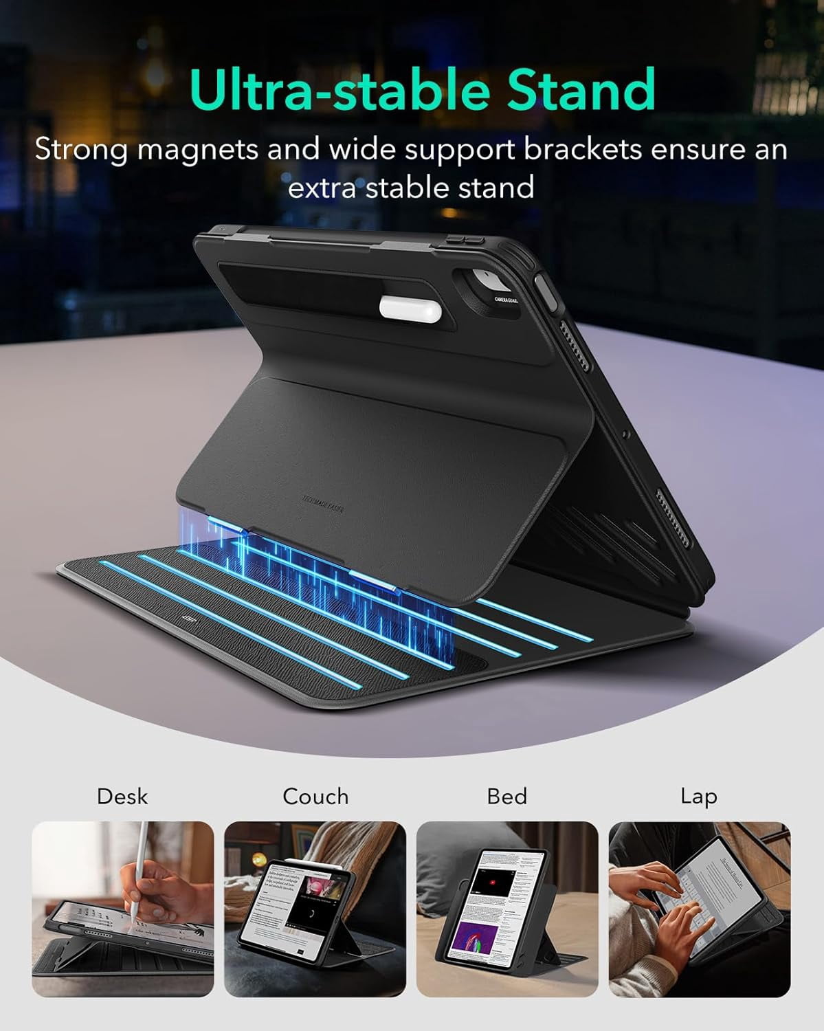 ESR Case Compatible with iPad Air 11 Inch M4/M3/M2 (2026-2024) & 5th/4th Gen 10.9 Inch (2022/2020), Removable Magnetic Cover with Adjustable Stand, 9 Angles & Raised Display View, Black