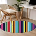 thumbnail image 5 of Abstract Round Area Rugs 3 ft, Colorful Mexican Stripe Purple Blue Farmhouse Washable Small Area Rug with Non-Slip Sturdy Edge Binding Round Front Door Mat Floor Carpet for Entryway, 5 of 9