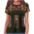 thumbnail image 1 of Birdeem Blouses pour Femmes Style Ethnique Rétro Imprimé Manches Courtes Col Rond, 1 of 12