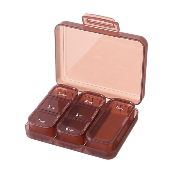 Pill Organizer 7 Day Brown Portable Weekly Case for Vitamins and Supplements