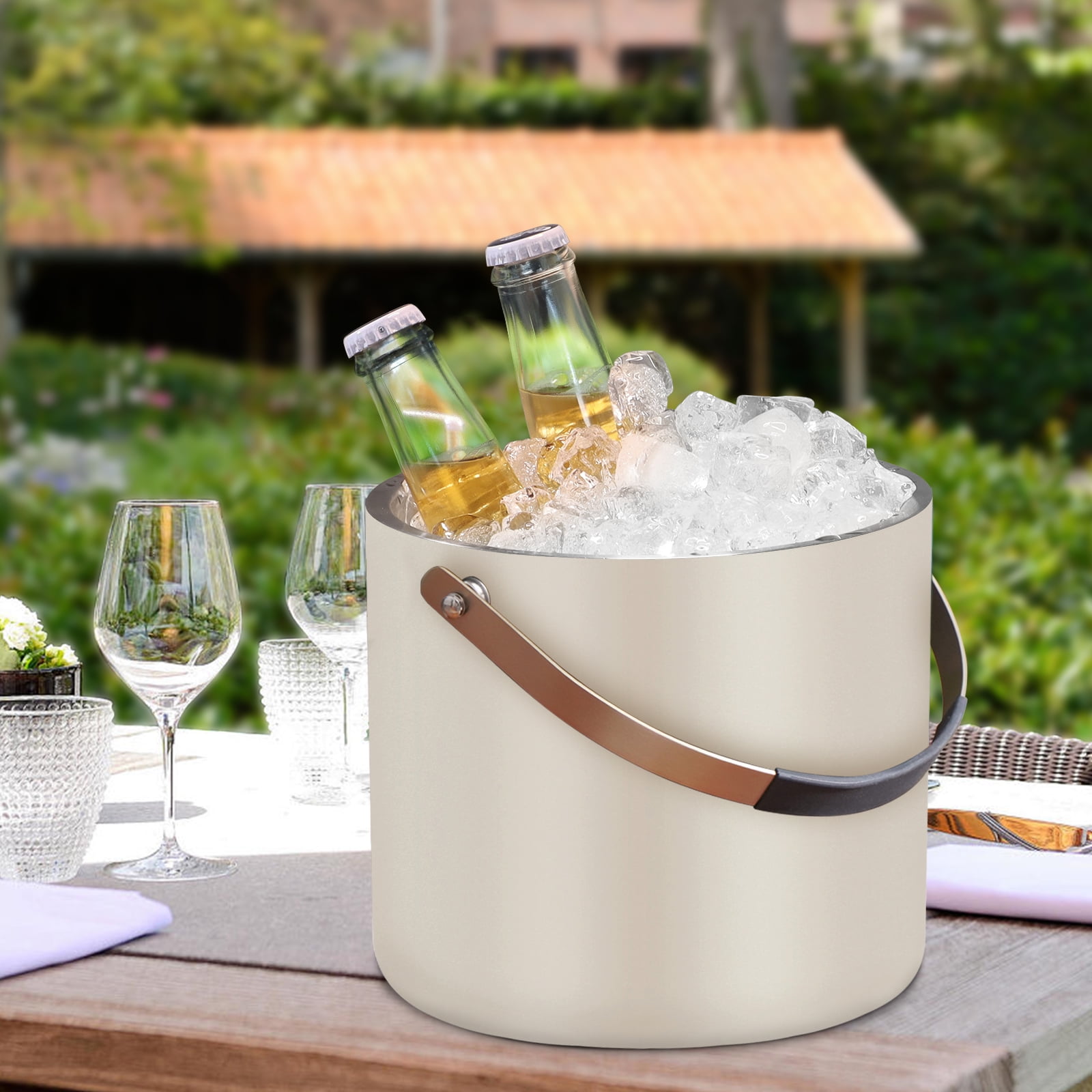 3.2L Ice Bucket with Silicone Lid, Scoop & Strainer, Double Wall Stainless Steel Insulated Ice Bucket for Parties & Cocktail Bar, Keep Ice Frozen Longer