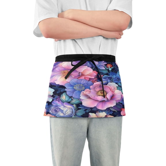 Yayeee Waist Apron with Pockets for Cooking Waterproof Half Server Aprons, Colorful Art Flowers