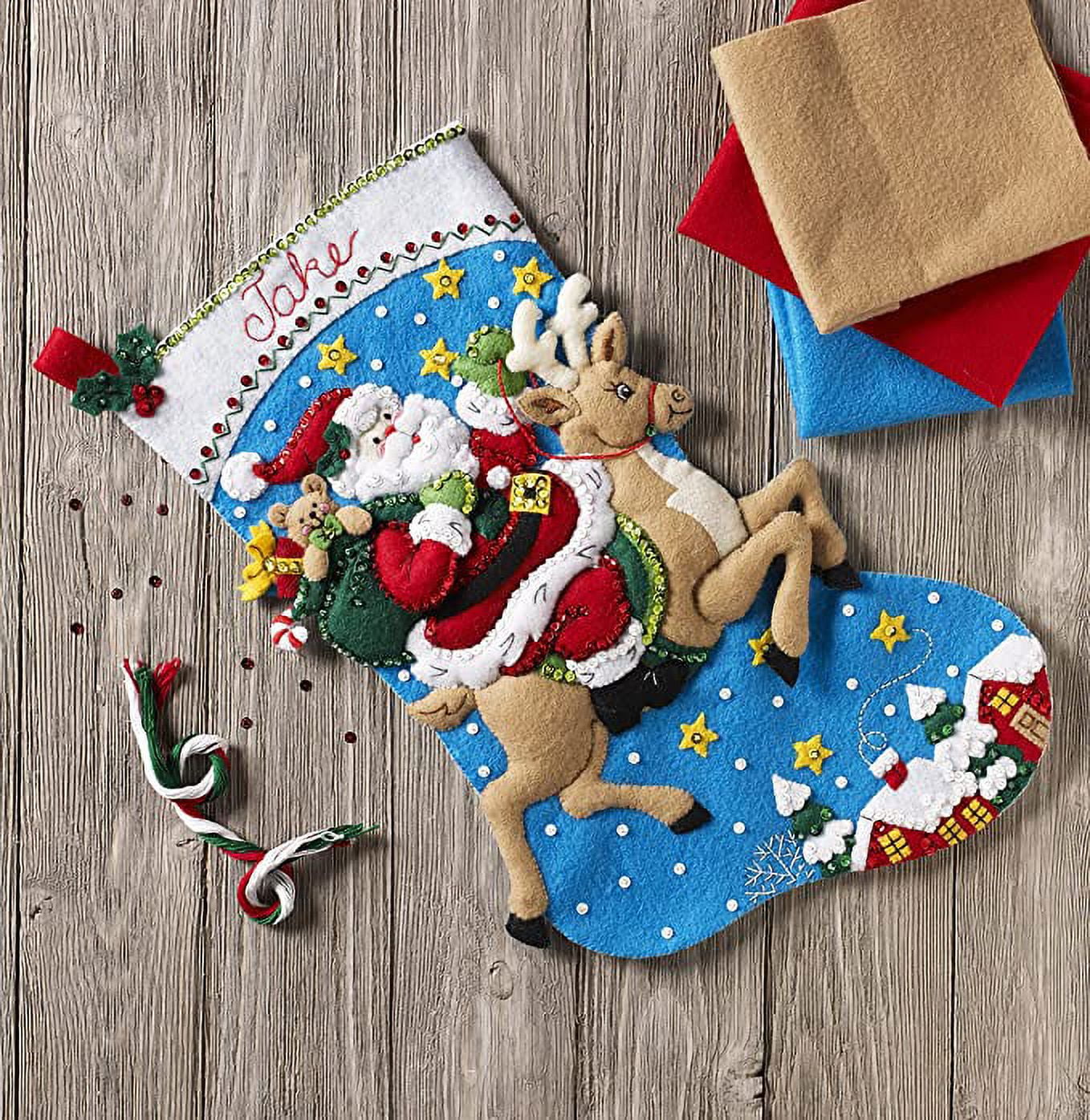 Bucilla, Art, Bucilla Christmas Stocking Kit 83388 Felt Applique Santa  Rudolph Reindeer 996