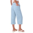 thumbnail image 7 of CBASIHI Womens Cotton Linen Capris with Pockets- Casual Elastic Waist Drawstring Summer Baggy Wide Leg Beach Pants Light Blue Size 2XL, 7 of 7