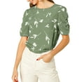 thumbnail image 2 of DARING DIVA Floral Crew Neck Shirred Short Sleeve Casual Top XS Green, 2 of 6