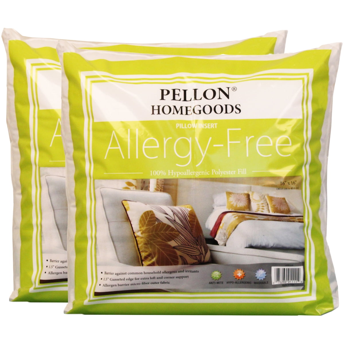 Pellon Homegoods AllergyFree Pillow Inserts, 16" x 16" Set of 2