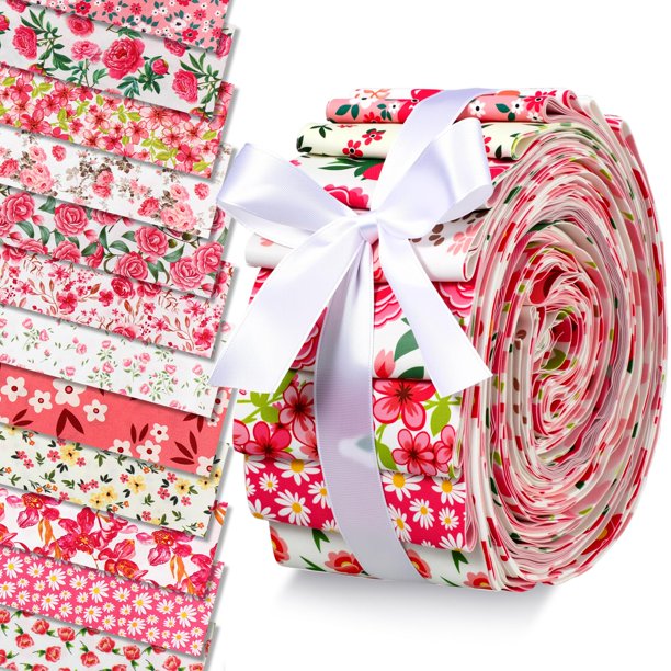 Rollo de Tela Ganeen 60 piezas Algodón Floral Rosa 6.5x100 cm