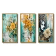 thumbnail image 2 of Designart "Vintage Art Yellow Rose in Blossom" Rose Framed Wall Art Set Of 3 - Blue Traditional Frame Canvas Set For Living Room Decor, 2 of 6