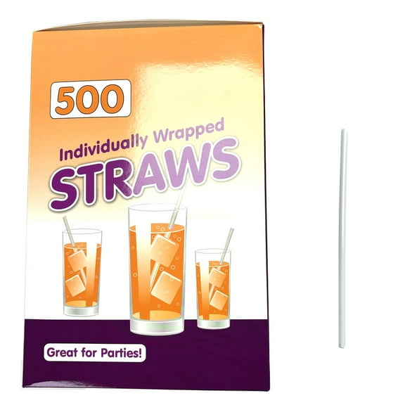 500 Drinking White Straws Paper Wrapped Slim Plastic 7-3/4" Stirrer