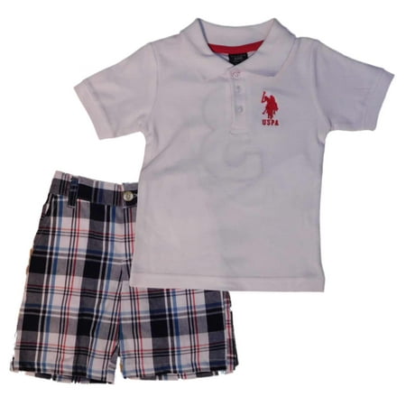 

U.S. Polo Assn. Infant & Toddler Boys White Polo Shirt & Plaid Shorts Set 12m