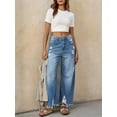 thumbnail image 4 of Women Barrel Leg Casual Jeans Loose Copped Ripped Denim Pants, 4 of 6