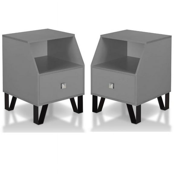 Home Square Jilah Modern Wood Storage End Table in Gray - Set of 2