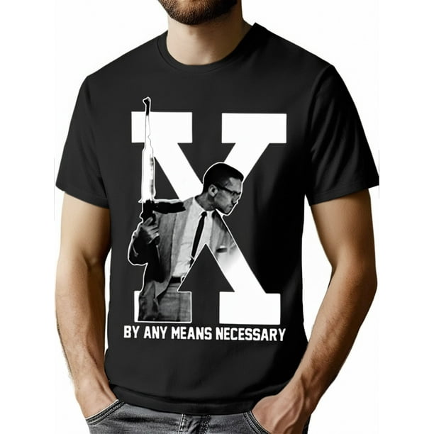 Camiseta gráfica de Malcolm X "By Any Means Necessary" (1 unidad) - 100 % algodón, cuello redondo, corte informal, para todo tipo de clima, para adultos.
