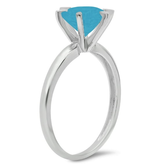 1 ct Round Cut Simulated Turquoise Solitaire Engagement Ring for Women in 18K White Gold