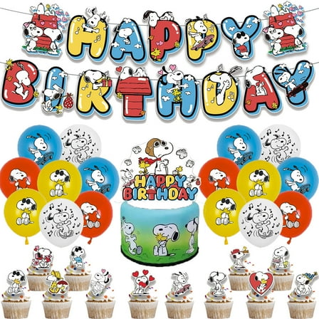 Dream Party Decor Snoopy Theme Birthday Party Supplies Set Balloon Banner Cake Toppers