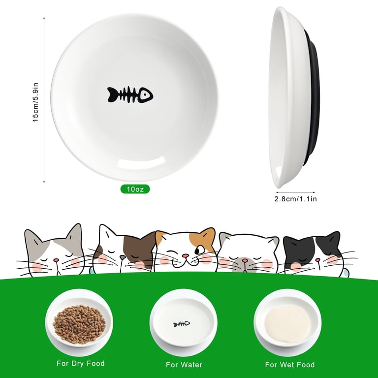 Wide Shallow Ceramic Cat Bowls With Silicone Base photo 7