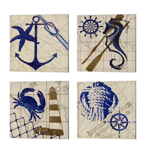 Metaverse Karen J. Williams 'Anchor, Lighthouse, Seahorse & Nautical Rope' Canvas Art (Set of 4)