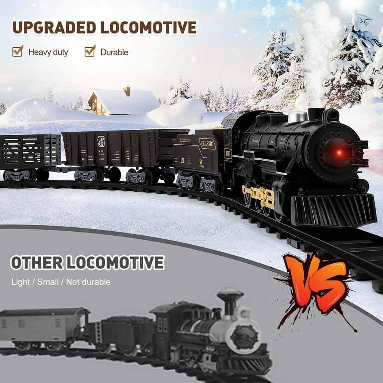 Kids Train Set Battery Powered Model Train Toys 4 Sections Steam Train with Locomotive Cargo Vehicles Educational Plaything